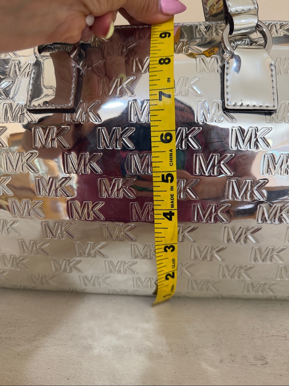 Michael Kors Mason Metallic Silver MK Monogram Satchel - Picture 10 of 10